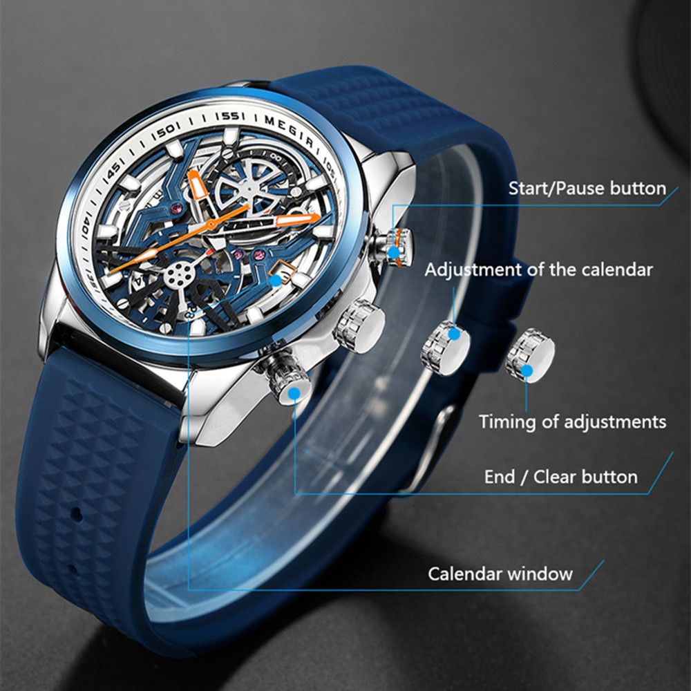 MEGIR Men's Watch Chronograph Fashion Quartz Wristwatch Waterproof Luminous Sports Military Watches Clock with Auto Date 2235