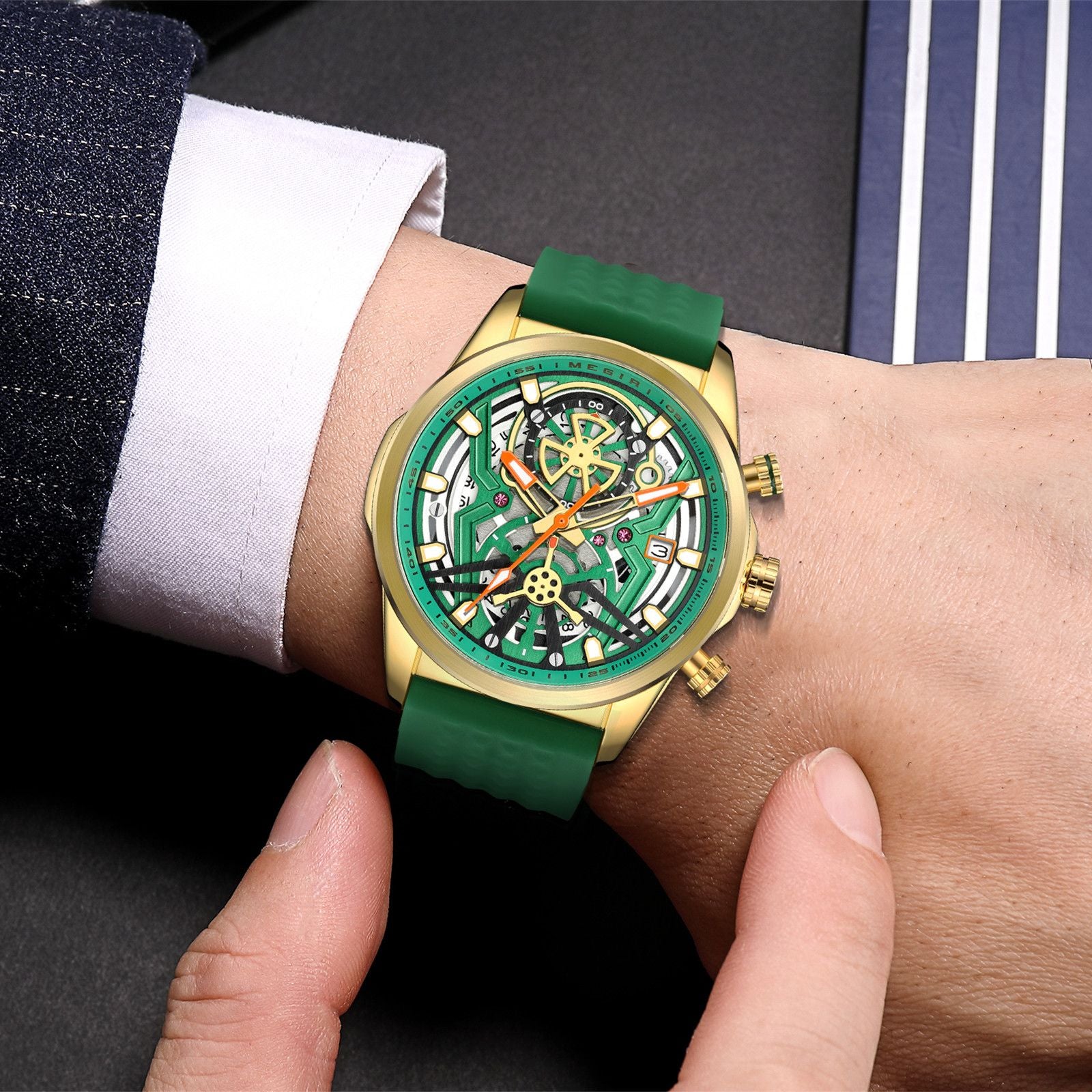 MEGIR Men's Watch Chronograph Fashion Quartz Wristwatch Waterproof Luminous Sports Military Watches Clock with Auto Date 2235