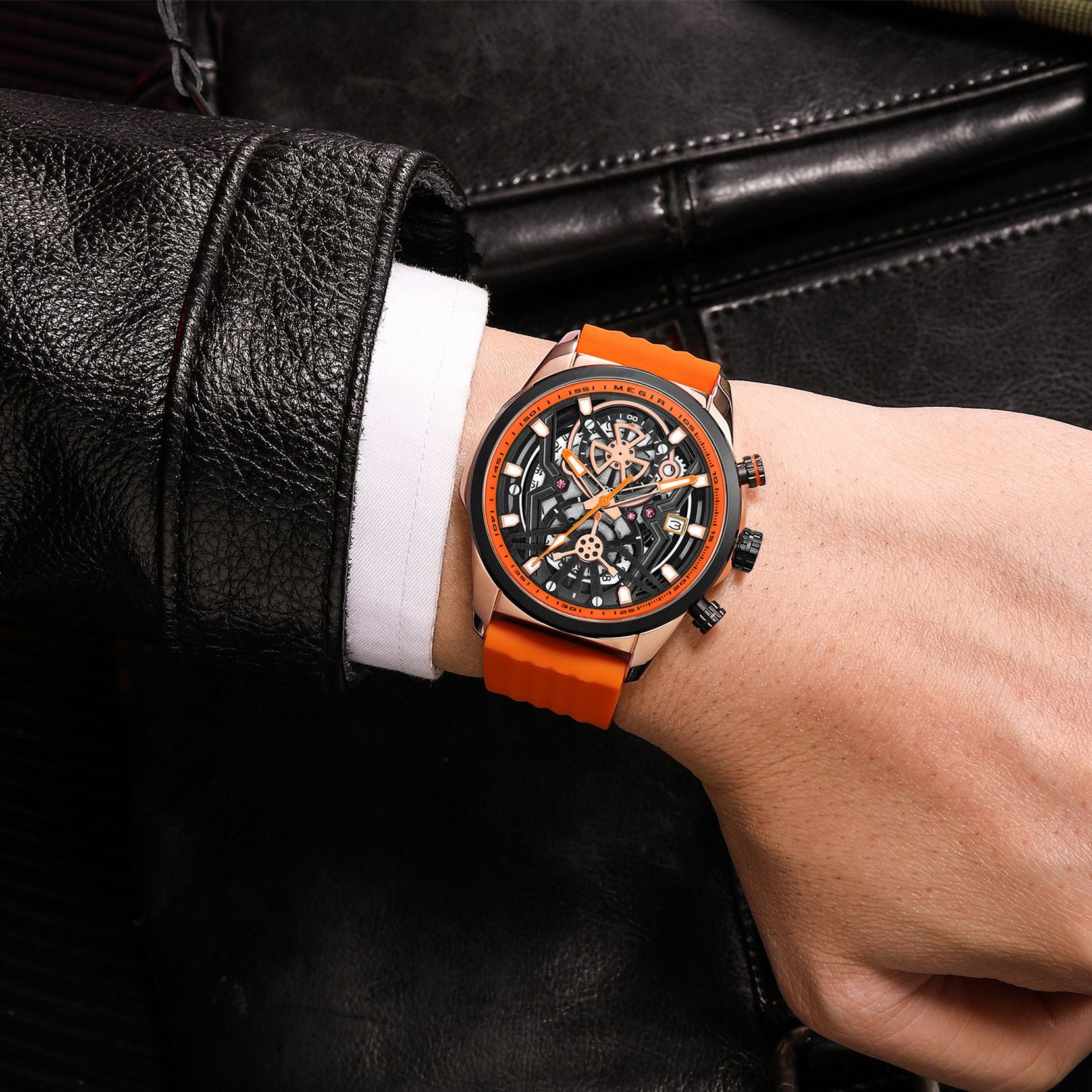 MEGIR Men's Watch Chronograph Fashion Quartz Wristwatch Waterproof Luminous Sports Military Watches Clock with Auto Date 2235