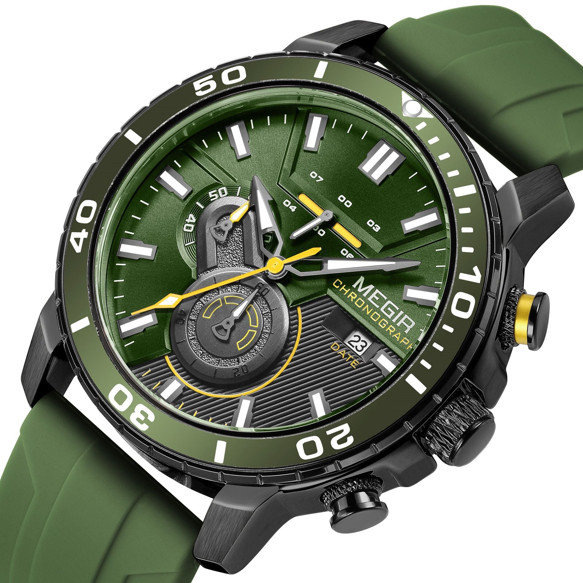 MEGIR Luxury Military Watches for Men Fashion Sport Quartz Wristwatch Waterproof Silicone Band Male Clock Chronograph with Date 2224