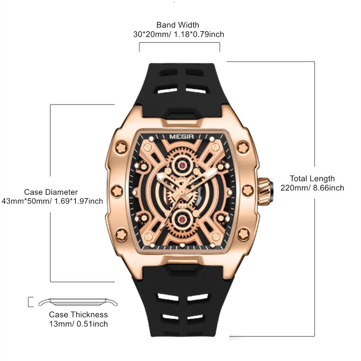 MEGIR Sport Watches for Men Waterproof Male Military Quartz Wristwatch Silicone Strap Large Dial Luminous Watch Montre Homme 8116