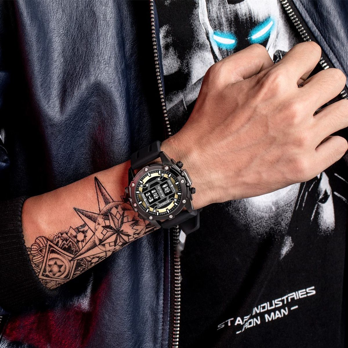 RUIMAS Mens Watches Roller Pointer Sports Quartz WristWatch Fashion  Luxury Silicone Strap Waterproof Relogio Masculino 553