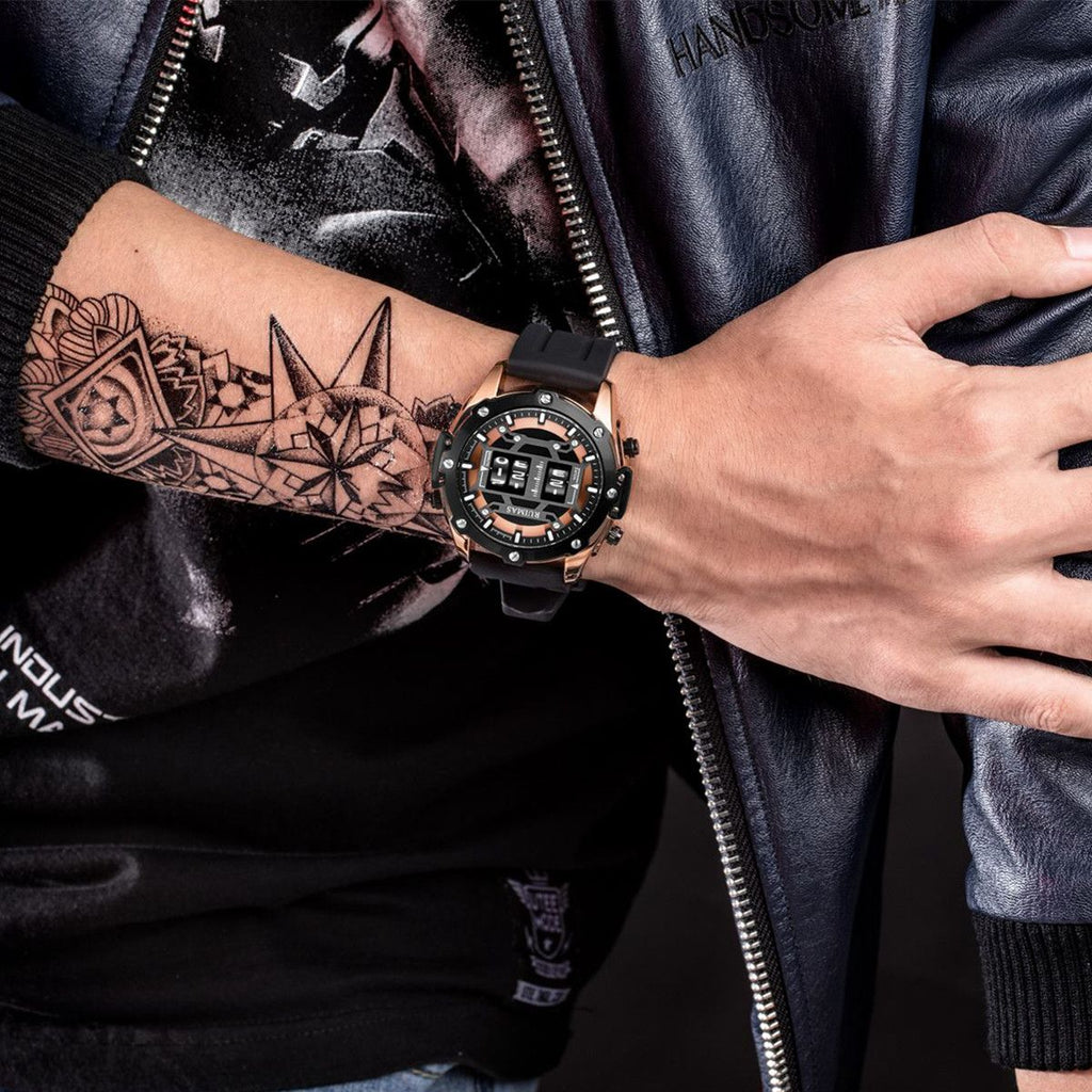 RUIMAS Mens Watches Roller Pointer Sports Quartz WristWatch Fashion  Luxury Silicone Strap Waterproof Relogio Masculino 553