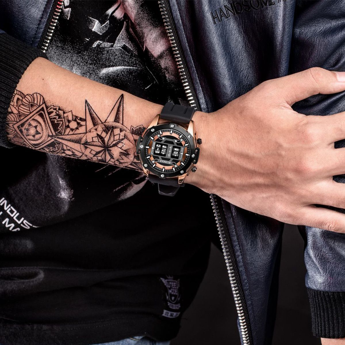 RUIMAS Mens Watches Roller Pointer Sports Quartz WristWatch Fashion  Luxury Silicone Strap Waterproof Relogio Masculino 553