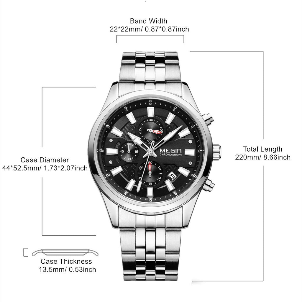 MEGIR Fashion Men Watches Luxury Business Wristwatch Stainless Steel Quartz Watch Calendar Luminous Man Clock Relogio Masculino 2154