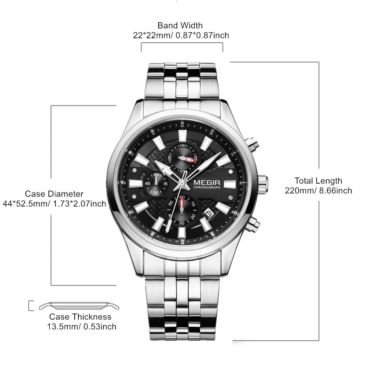 MEGIR Fashion Men Watches Luxury Business Wristwatch Stainless Steel Quartz Watch Calendar Luminous Man Clock Relogio Masculino 2154