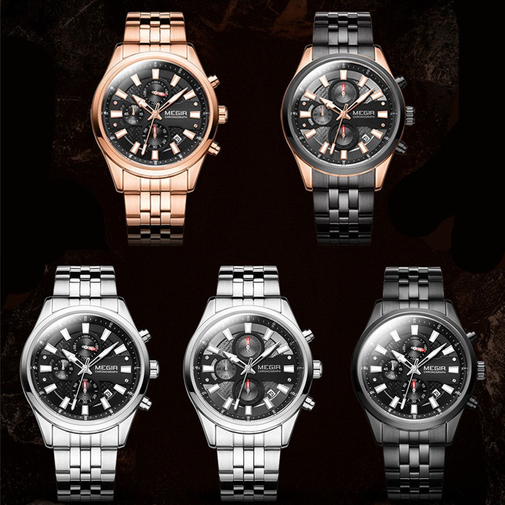 MEGIR Fashion Men Watches Luxury Business Wristwatch Stainless Steel Quartz Watch Calendar Luminous Man Clock Relogio Masculino 2154