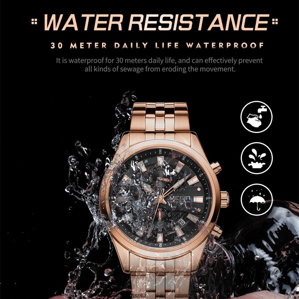 MEGIR Fashion Men Watches Luxury Business Wristwatch Stainless Steel Quartz Watch Calendar Luminous Man Clock Relogio Masculino 2154