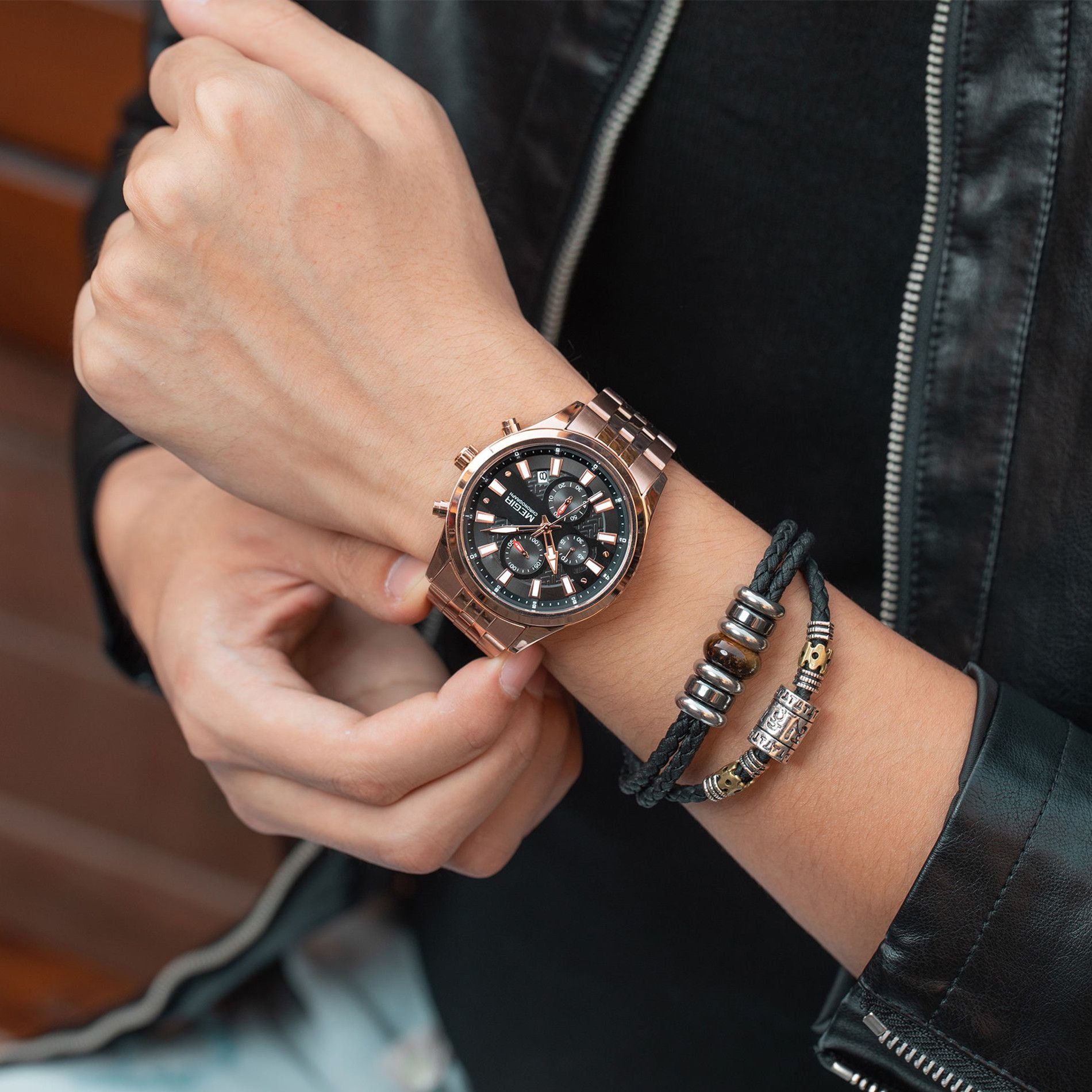 MEGIR Fashion Men Watches Luxury Business Wristwatch Stainless Steel Quartz Watch Calendar Luminous Man Clock Relogio Masculino 2154