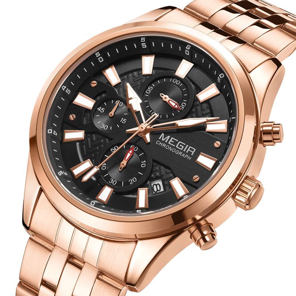 MEGIR Fashion Men Watches Luxury Business Wristwatch Stainless Steel Quartz Watch Calendar Luminous Man Clock Relogio Masculino 2154
