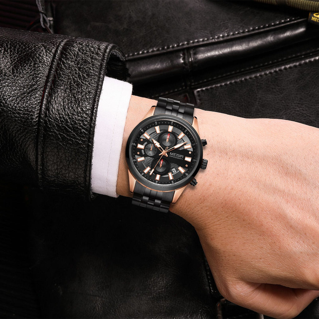 MEGIR Fashion Men Watches Luxury Business Wristwatch Stainless Steel Quartz Watch Calendar Luminous Man Clock Relogio Masculino 2154