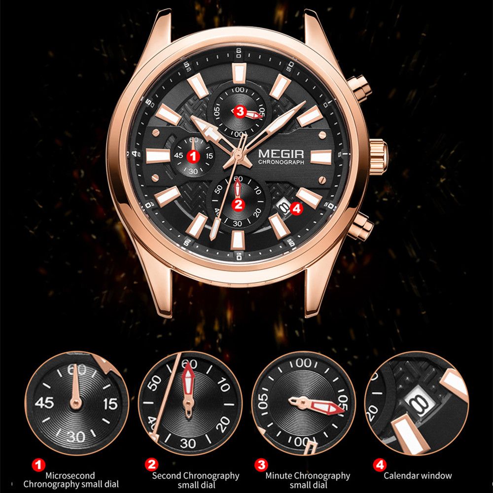 MEGIR Fashion Men Watches Luxury Business Wristwatch Stainless Steel Quartz Watch Calendar Luminous Man Clock Relogio Masculino 2154