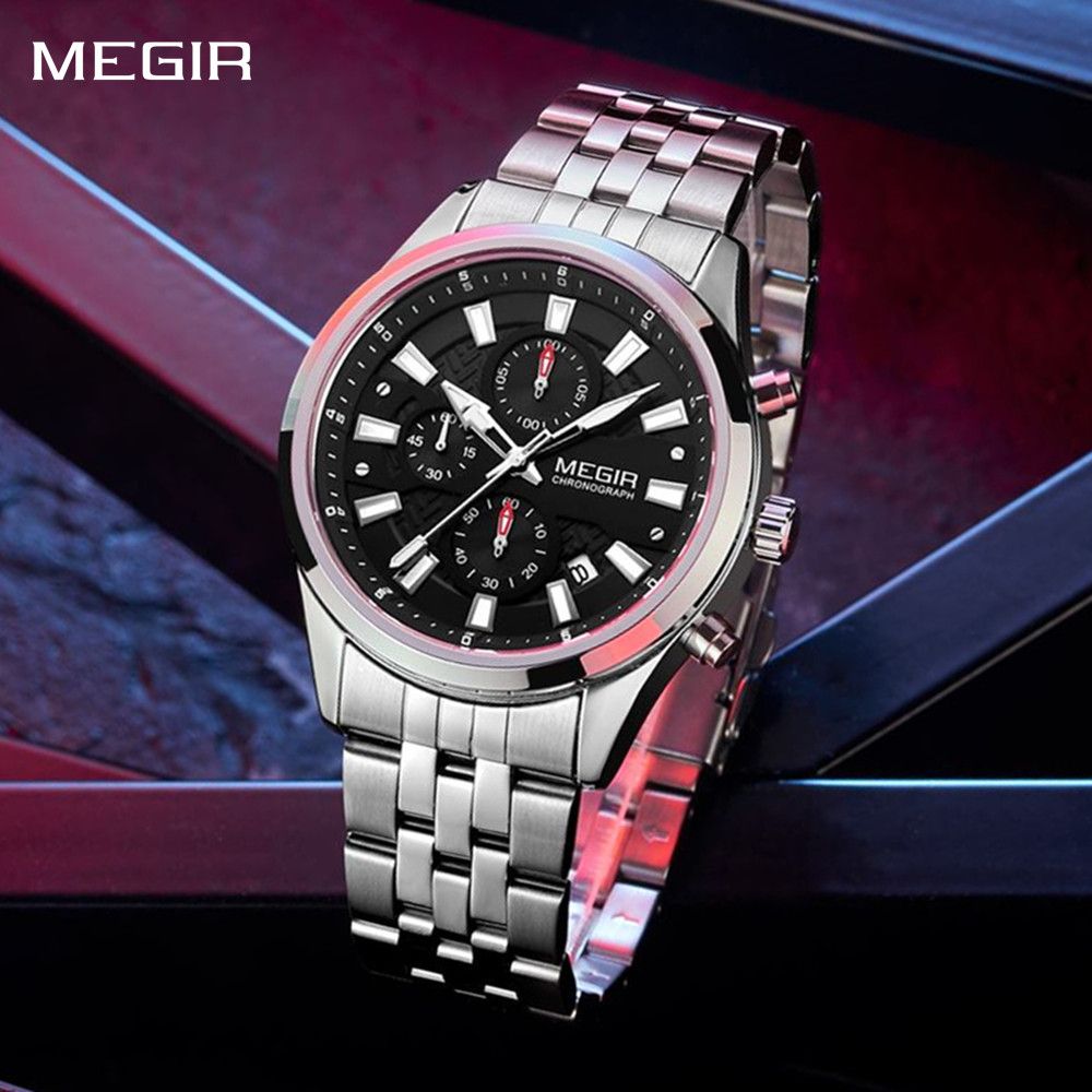 MEGIR Fashion Men Watches Luxury Business Wristwatch Stainless Steel Quartz Watch Calendar Luminous Man Clock Relogio Masculino 2154
