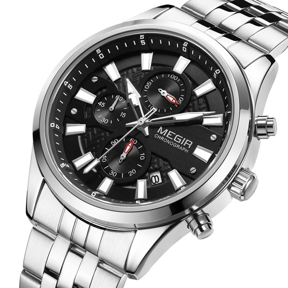 MEGIR Fashion Men Watches Luxury Business Wristwatch Stainless Steel Quartz Watch Calendar Luminous Man Clock Relogio Masculino 2154