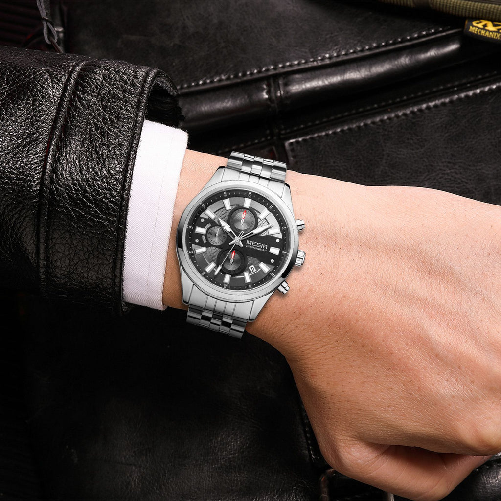 MEGIR Fashion Men Watches Luxury Business Wristwatch Stainless Steel Quartz Watch Calendar Luminous Man Clock Relogio Masculino 2154