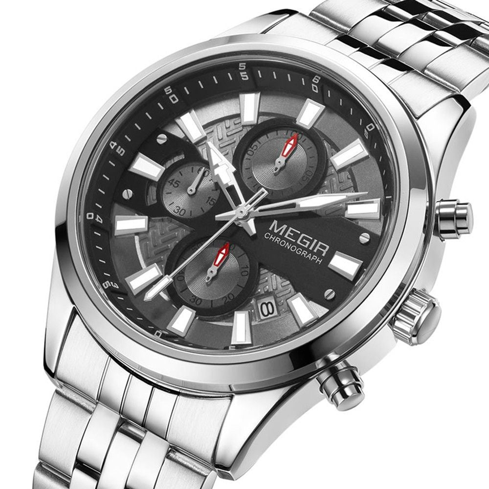 MEGIR Fashion Men Watches Luxury Business Wristwatch Stainless Steel Quartz Watch Calendar Luminous Man Clock Relogio Masculino 2154