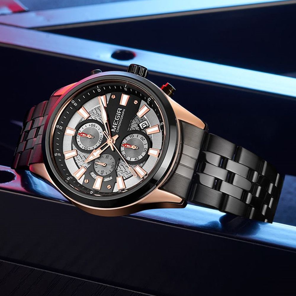 MEGIR Fashion Men Watches Luxury Business Wristwatch Stainless Steel Quartz Watch Calendar Luminous Man Clock Relogio Masculino 2154