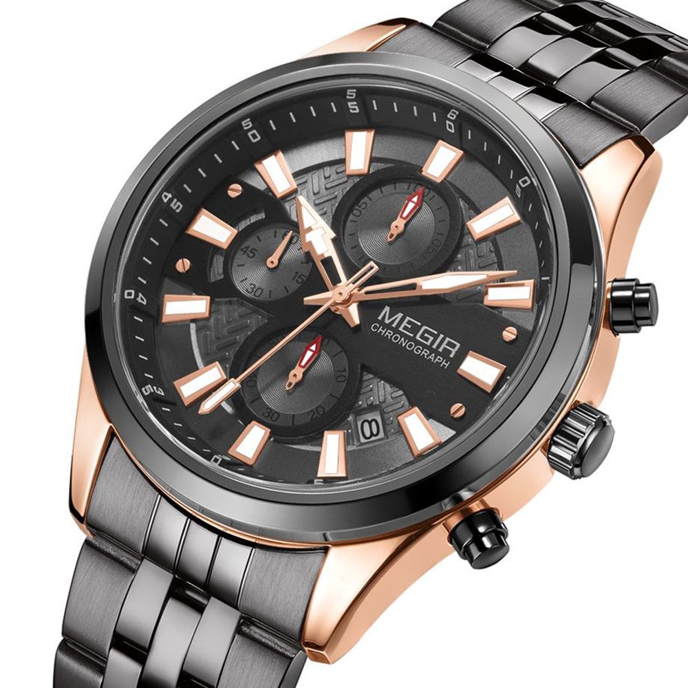 MEGIR Fashion Men Watches Luxury Business Wristwatch Stainless Steel Quartz Watch Calendar Luminous Man Clock Relogio Masculino 2154