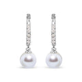 10K White Gold 6x6 MM Cultured Freshwater Pearl and Diamond Accent Drop Huggy Earring (H-I Color, I1-I2 Clarity)