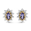 14K Yellow Gold 1/4 Cttw Diamond and Blue Purple Tanzanite Sunburst Halo Stud Earrings (K-L Color, I1-I2 Clarity)