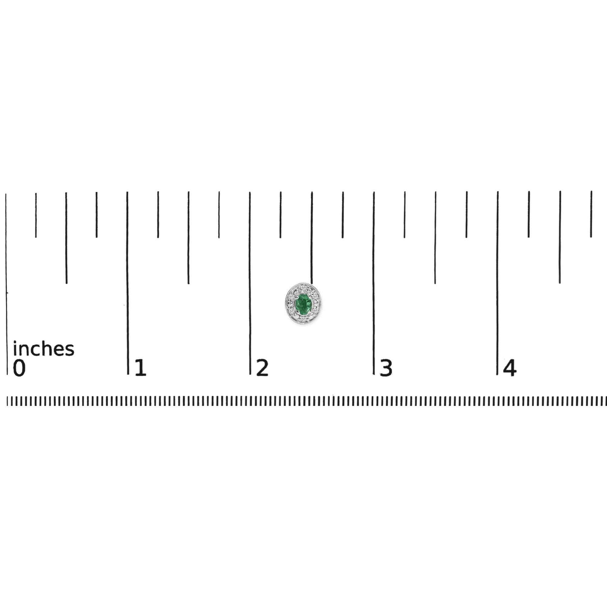 14K White Gold Oval Green Emerald and 1/10 Cttw Diamond Halo Stud Earrings  (I-J Color, I1-I2 Clarity)