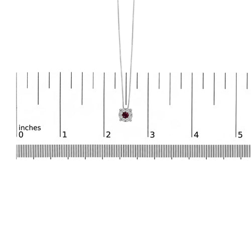 14K White Gold Red Ruby and 1/3 Cttw Diamond Halo Pendant Necklace