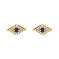 10K Yellow Gold Blue Sapphire and Diamond Accent Evil Eye Stud Earring (H-I Color, I1-I2 Clarity)