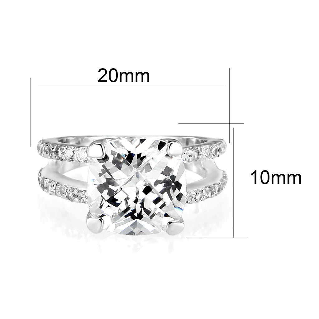 LO5S060- Sterling Silver Ring with CZ In Clear High Polished( NO Plating)