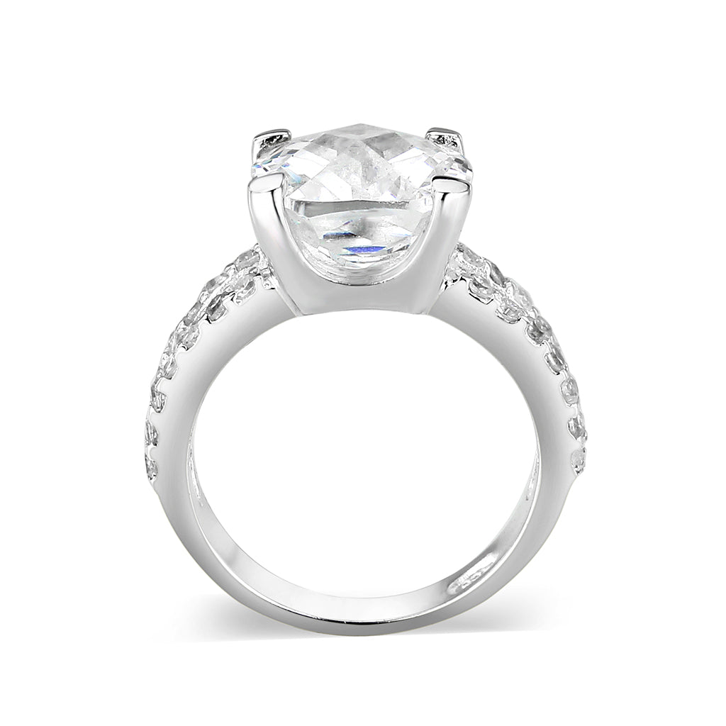 LO5S060- Sterling Silver Ring with CZ In Clear High Polished( NO Plating)