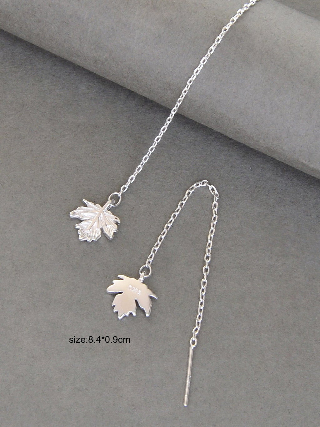 Minimalist Silver Tassel Maple Leaf Long Chain Threader Dangle Earrings Ear Line