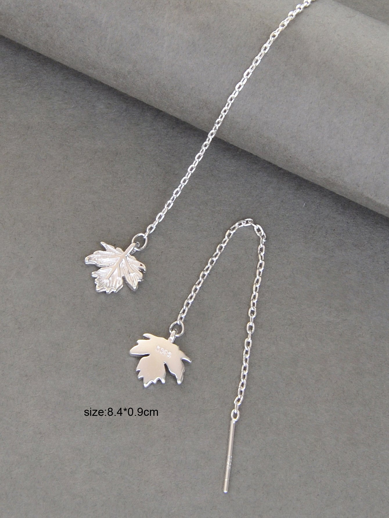 Minimalist Silver Tassel Maple Leaf Long Chain Threader Dangle Earrings Ear Line