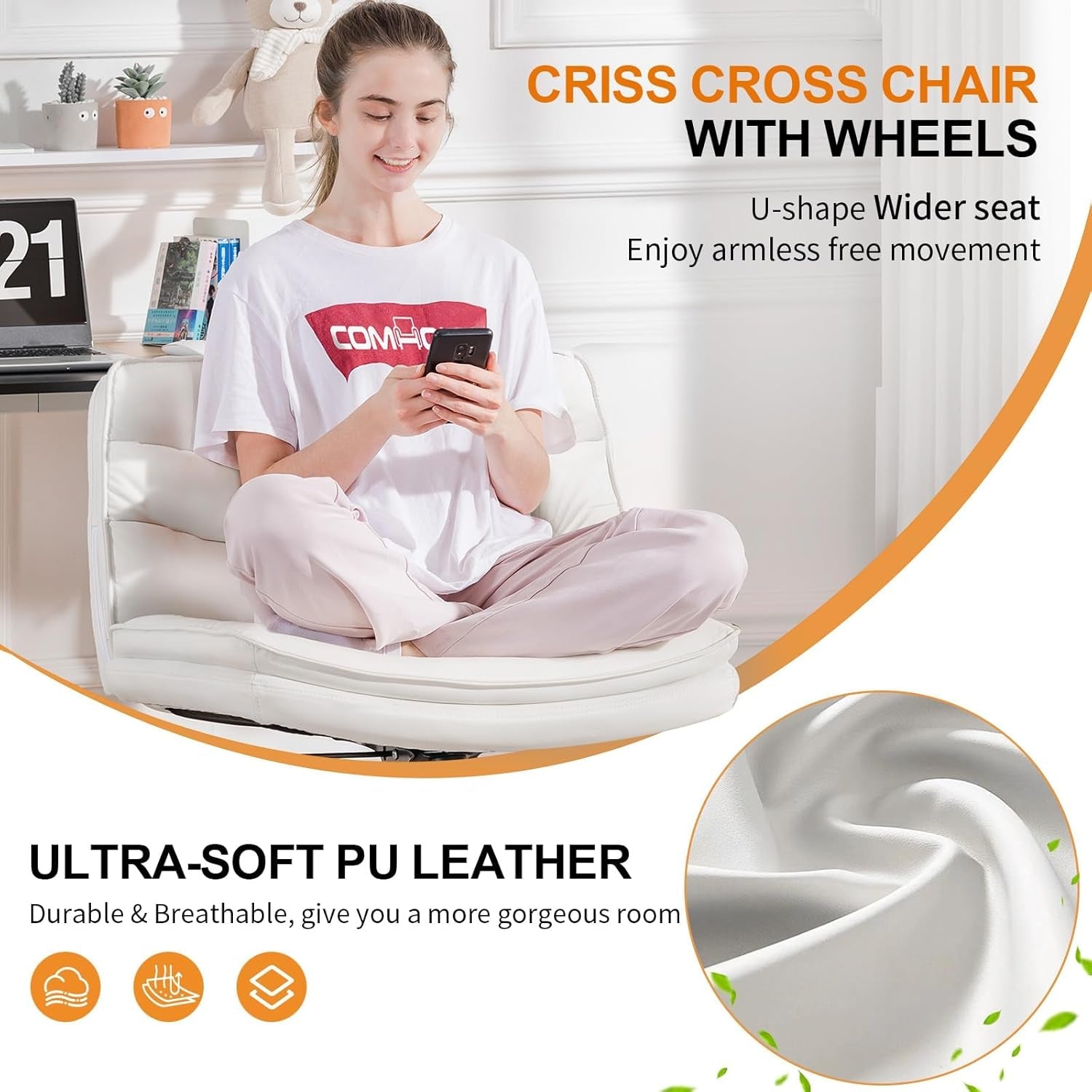 Criss Cross Office Chair Beige With Wheels For Home Office