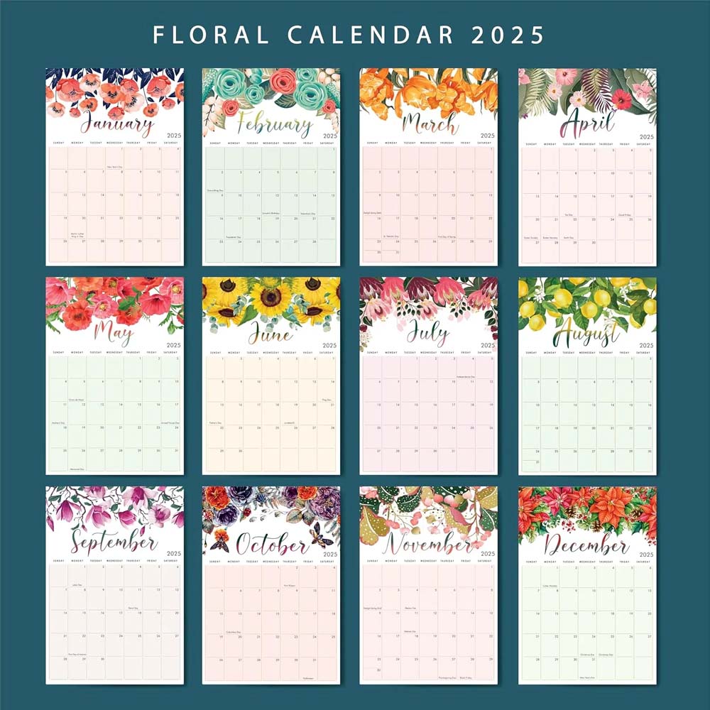 Floral Wall Calendar 2025