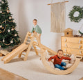5in1 Montessori Climbing Set: Triangle Ladder + Arch/Rocker + Slide Board/Ramp + Netting rope + Cushion