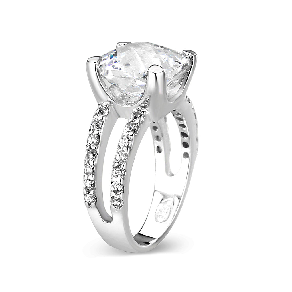 LO5S060- Sterling Silver Ring with CZ In Clear High Polished( NO Plating)