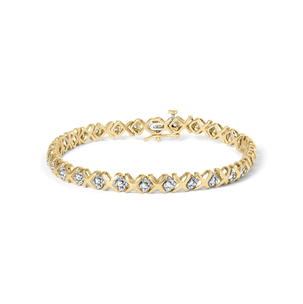 10K Yellow Gold 1/2 Cttw Diamond Alternating X-Link Bracelet