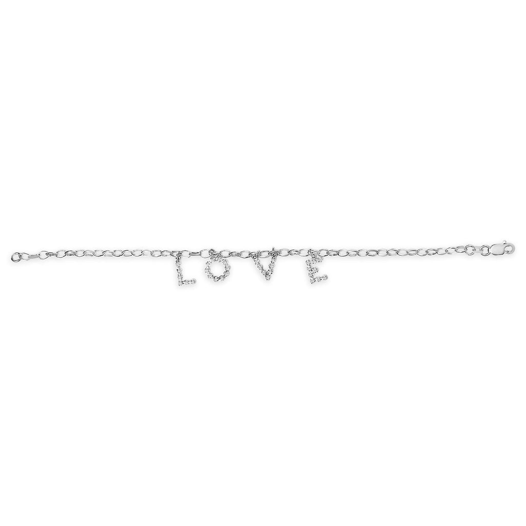10k White Gold 1/6 Cttw Diamond "Love" Charm Cable Chain Bracelet (H-I Color, I1-I2 Clarity) - 7"
