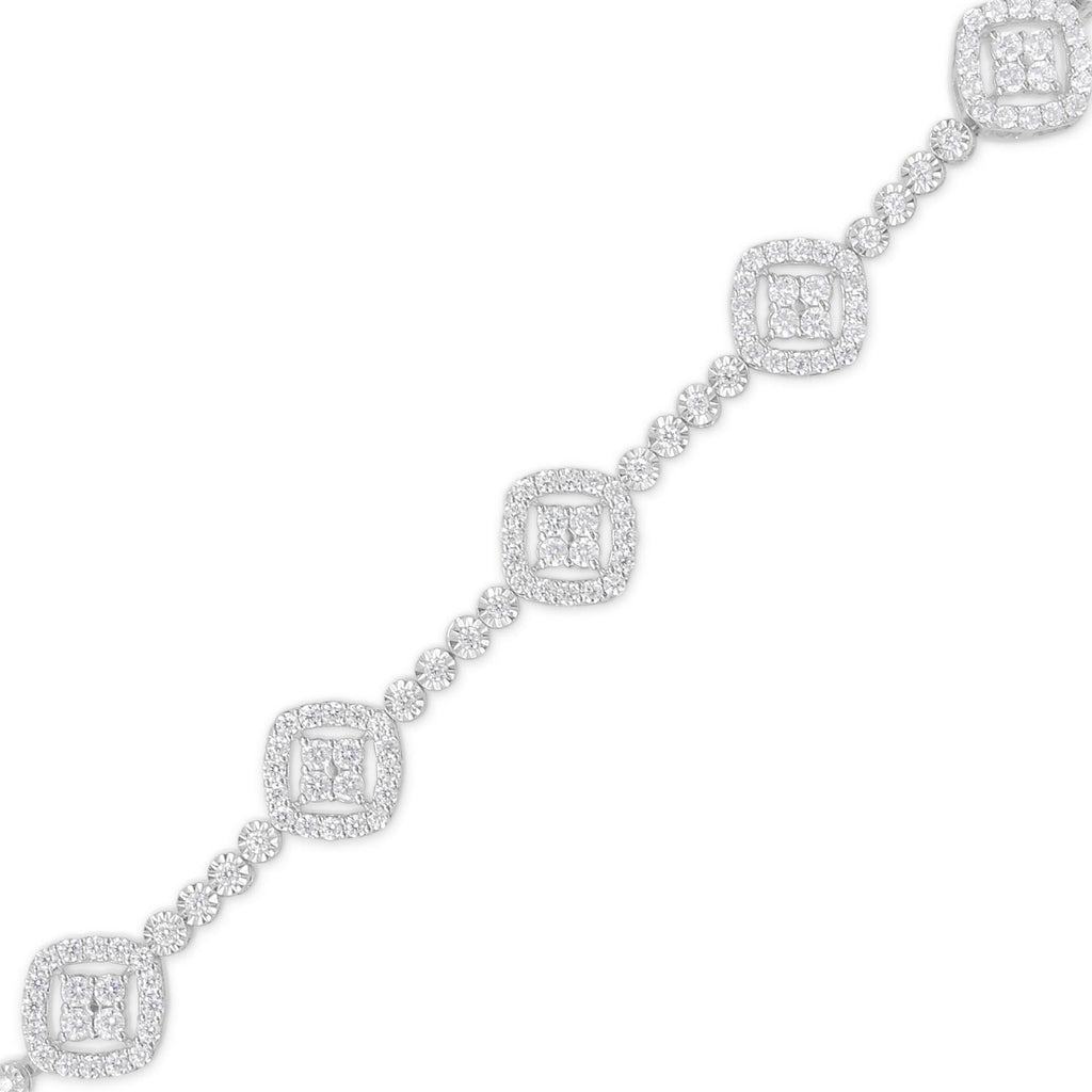 .925 Sterling Silver 3.0 Cttw Diamond Halo Square Shape Link Bracelet (I-J Color, I3 Clarity) - 7.25"