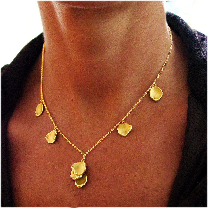 Metal Petals- Drop Earrings-14K Gold