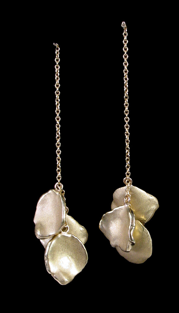 Metal Petals- Drop Earrings-14K Gold