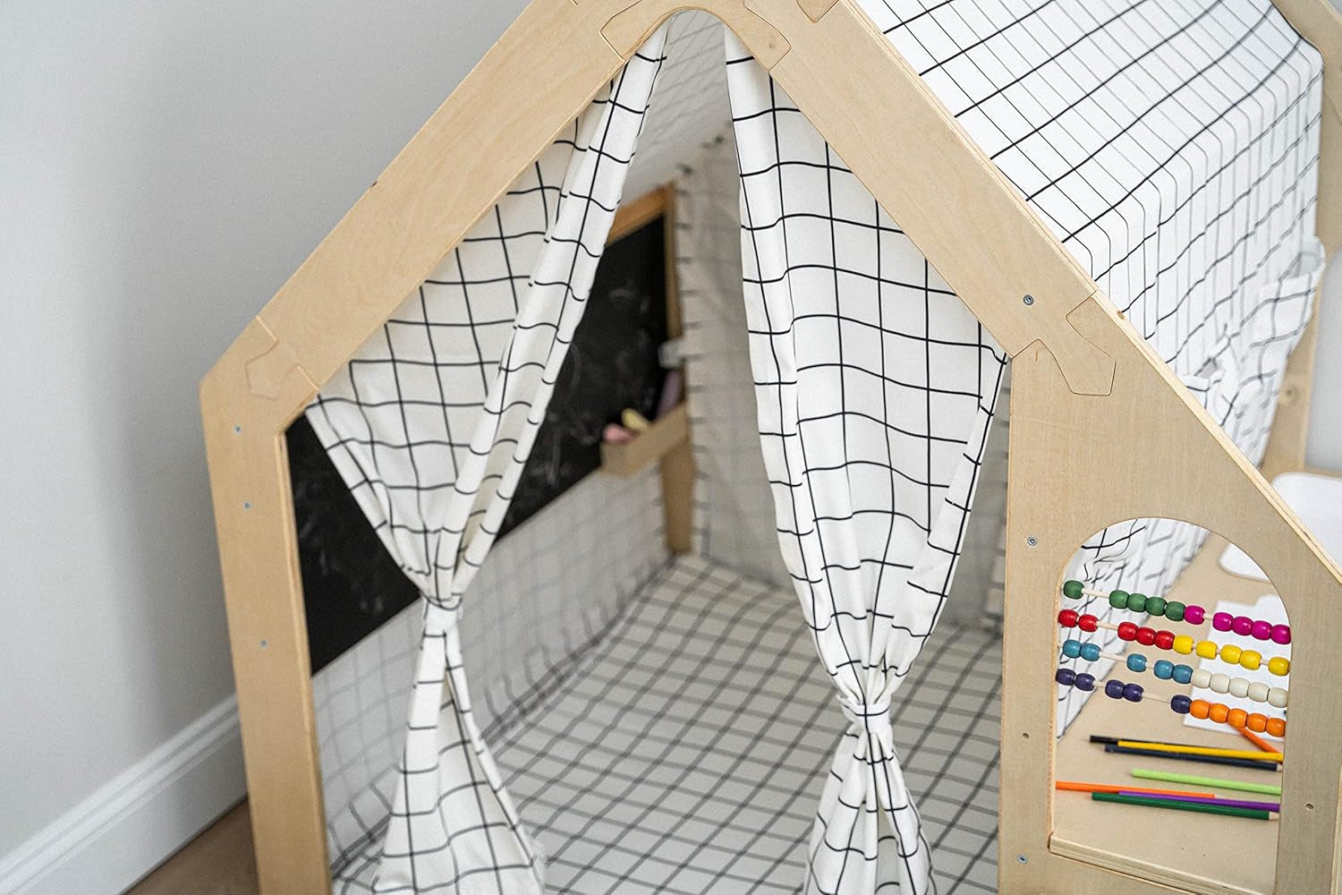 Wooden Montessori Style 5 In 1 Large Playhouse Windowpane