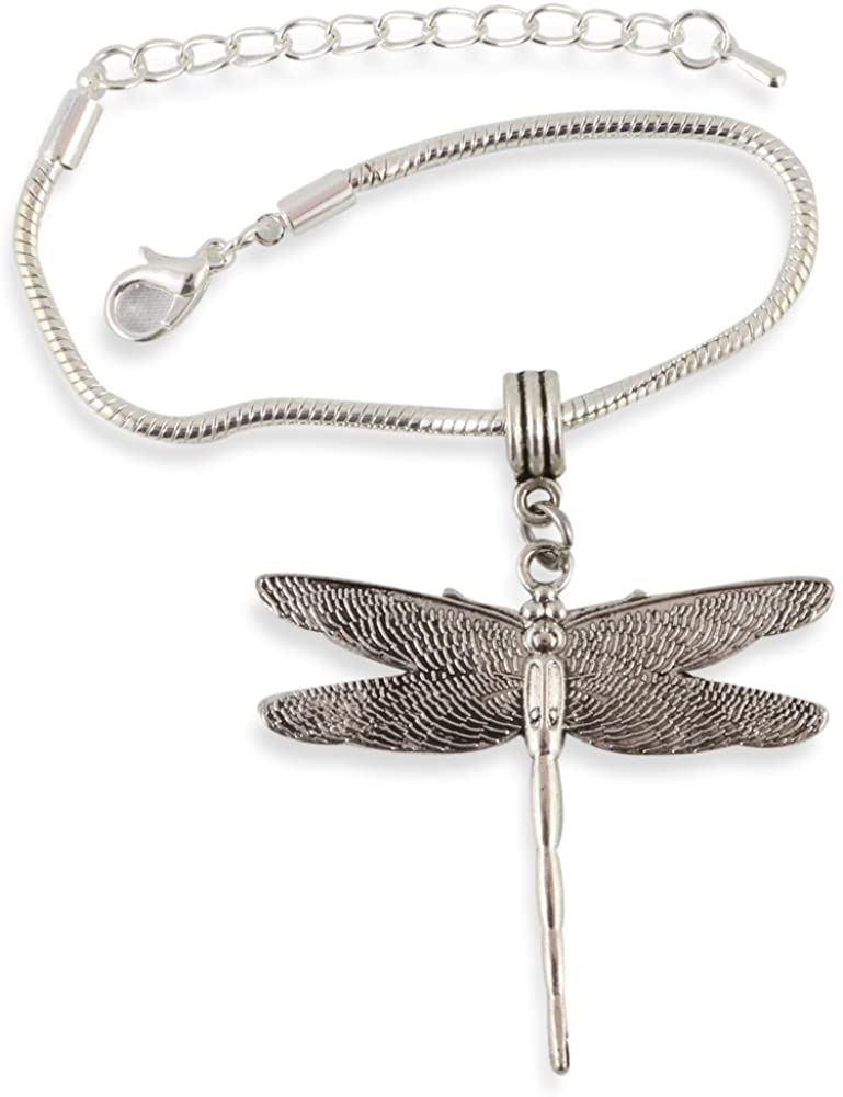 Emerald Park Jewelry Extra Large Dragonfly Snake Chain Charm Bracelet