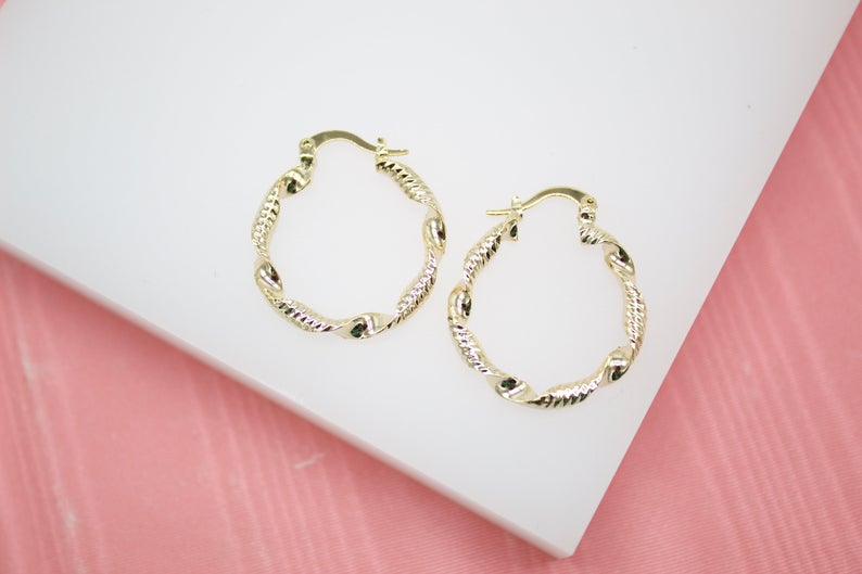 18K Gold Filled Small Twisted Leverback Hoop Earrings