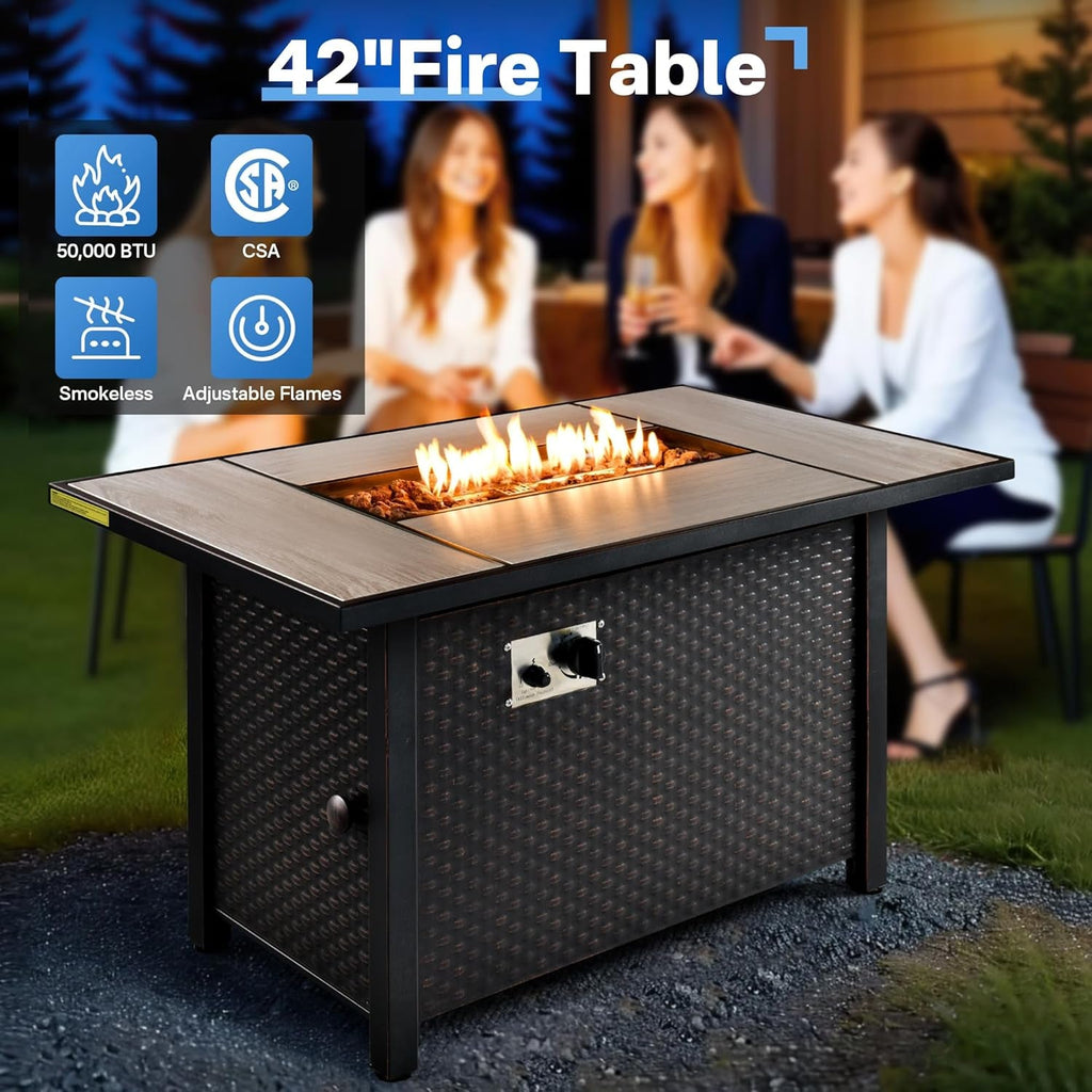 Outdoor Conversation Set with Fire Pit and Swivel Chairs-1