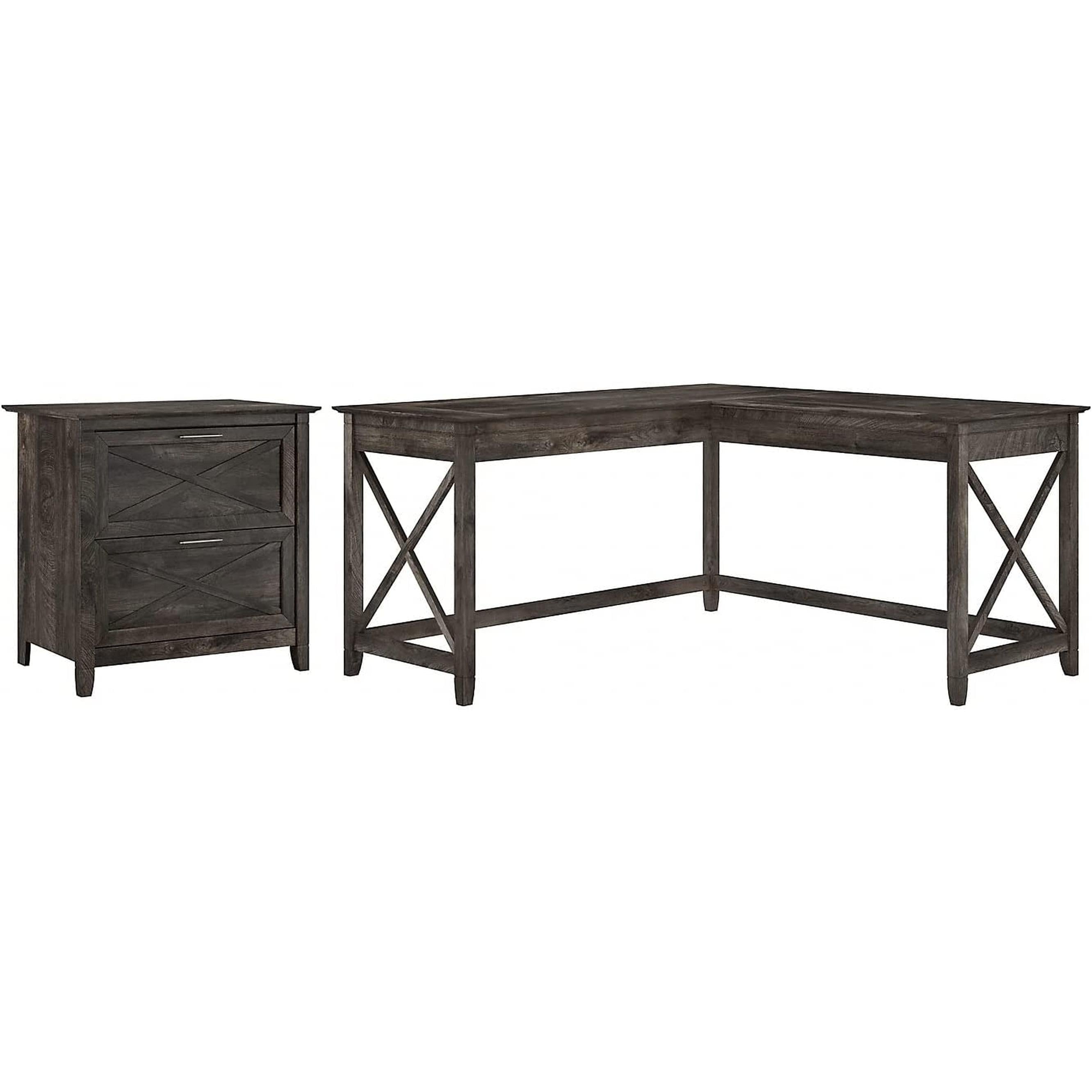 Key West 60W L Shaped Desk With Mobile File Cabinet Bundle