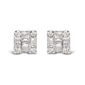 10K White Gold 1/7 Cttw Round and Baguette Diamond Mosaic Square Stud Earrings (H-I Color, I1-I2 Clarity)