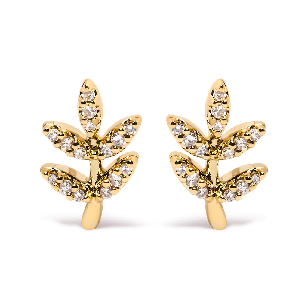 10K Yellow Gold 1/10 Cttw Diamond Accented Leaf and Branch Stud Earrings (H-I Color, I1-I2 Clarity)