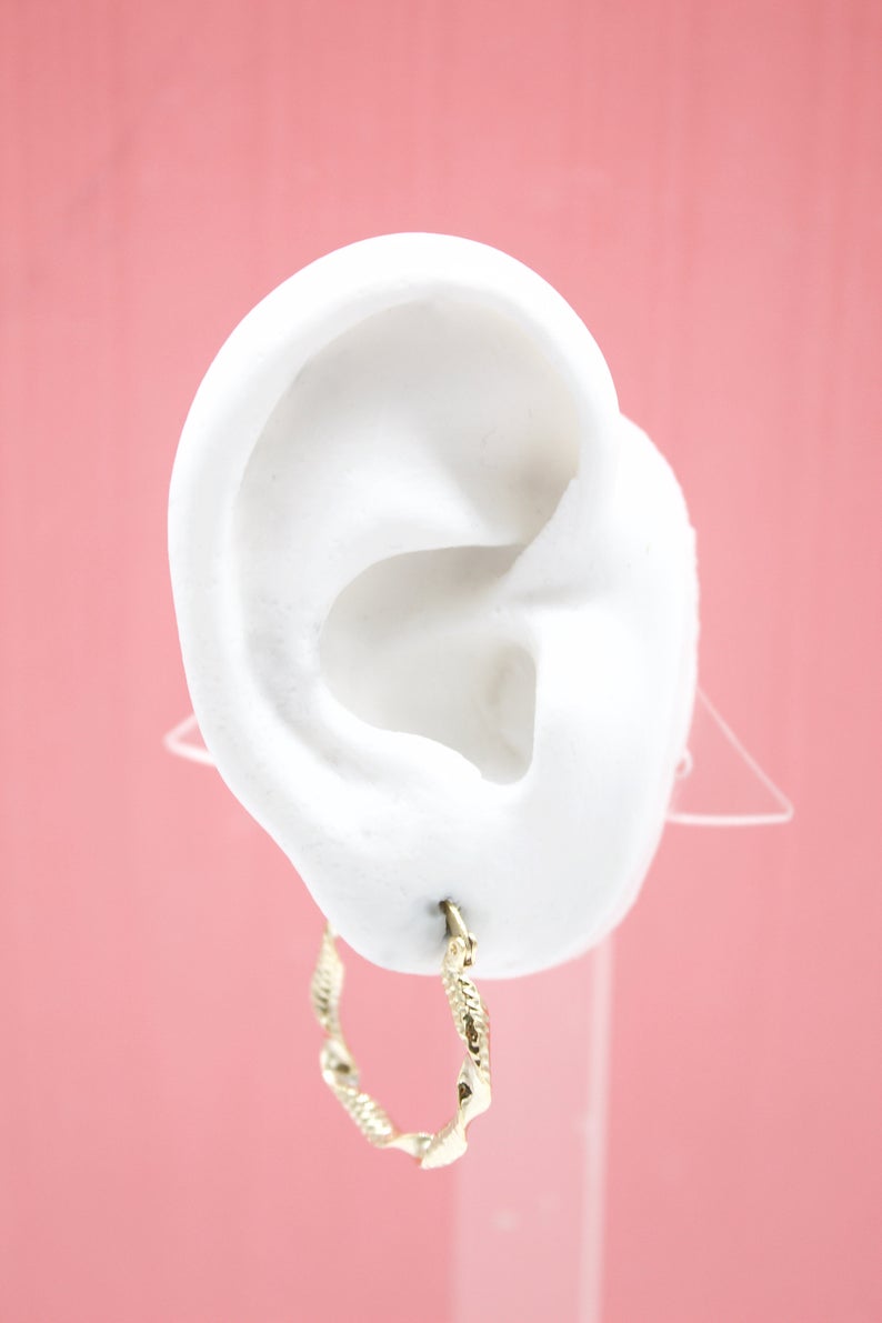 18K Gold Filled Small Twisted Leverback Hoop Earrings