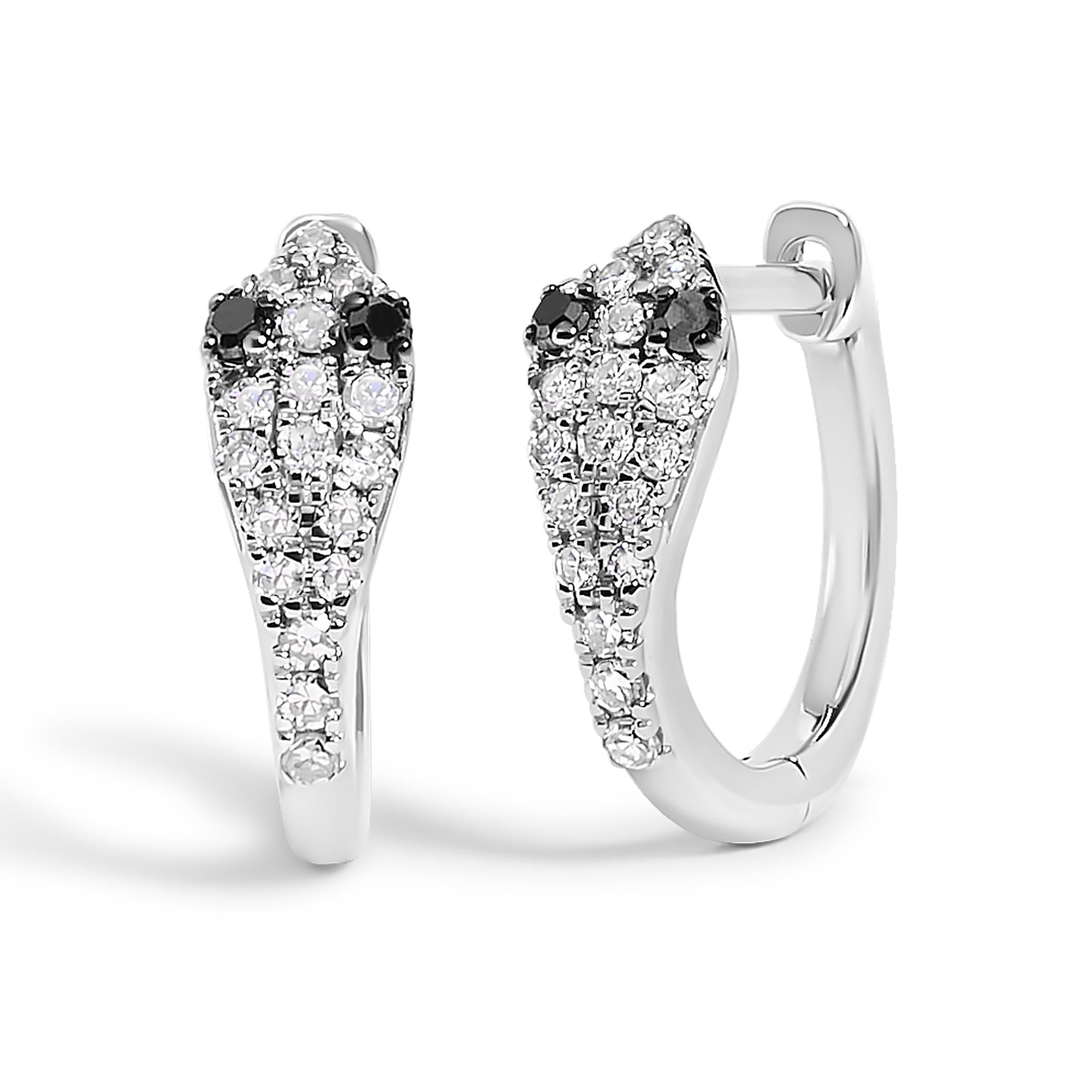 10K White Gold 1/5 Cttw Diamond Snake Eyes Huggy Hoop Earrings