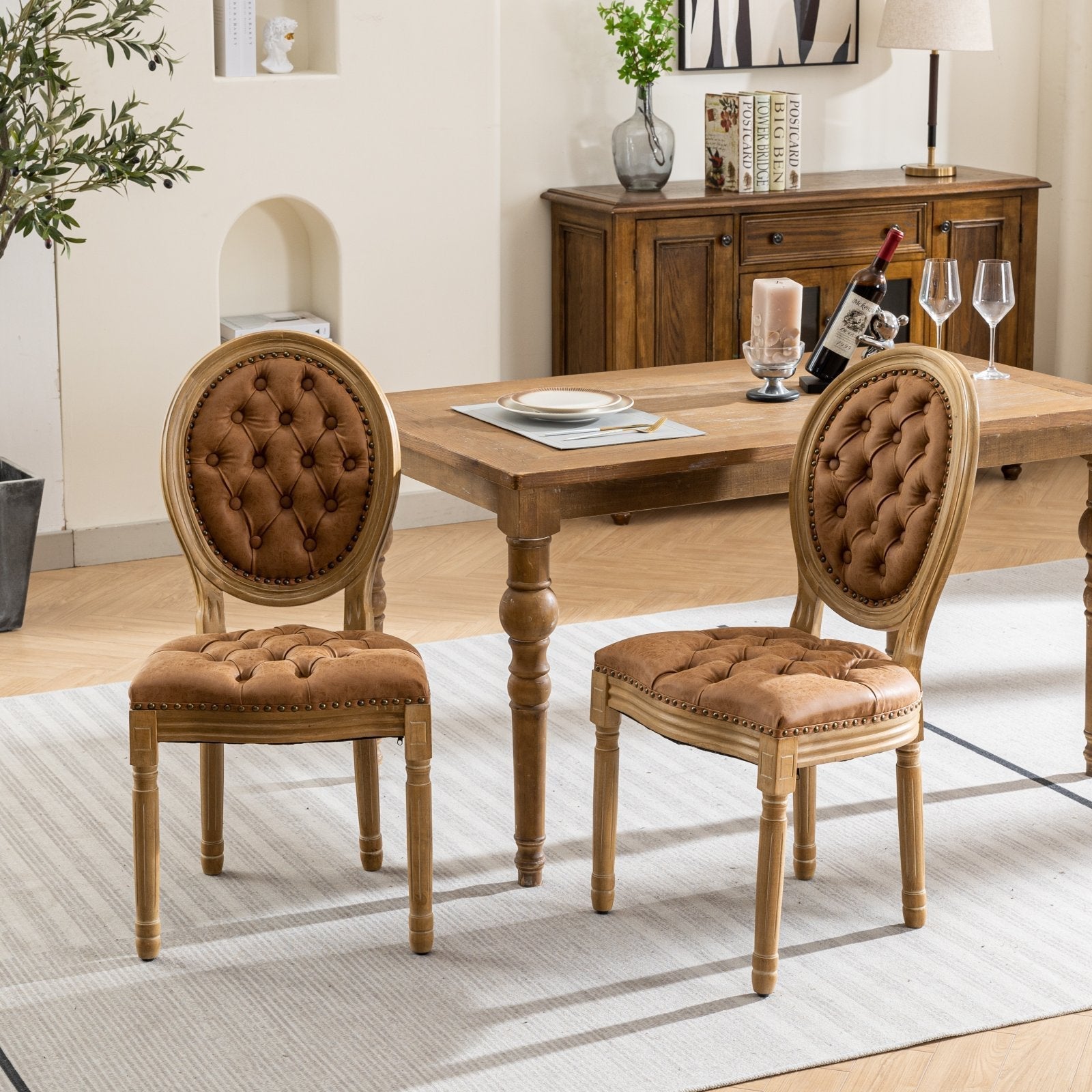 Set of 2 French Style Solid Wood Antique Dining Chairs